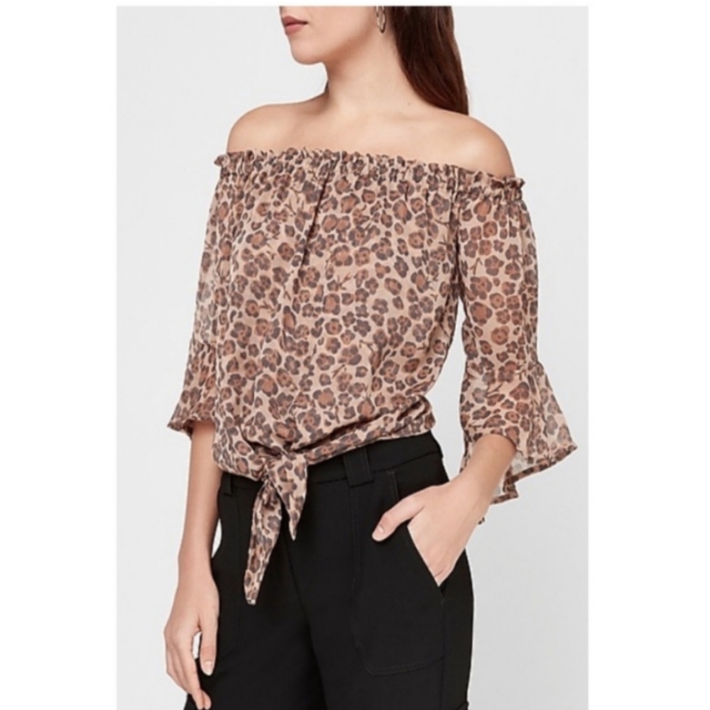 Express Animal Print Off the Shoulder Blouse.